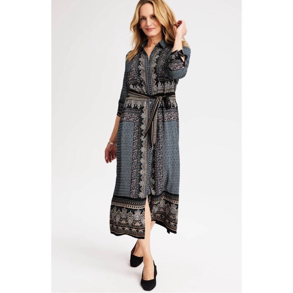 J. Jill Wearever Foulard-Print Shirtdress Size L NWT $150